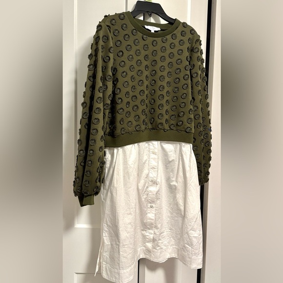 EUC [Pearl by Lela Rose] Poplin Embroidered Sweater Layer Combo Dress Women’s S - Picture 6 of 15